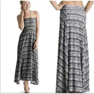 Athleta Grey Wolf Convertible Maxi Skirt Dress Gray Boho Bohemian Print sz XL